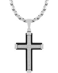 Robert Alton - 1/6Ctw Diamond Stainless Steel With & Finish Cross Pendant - Lyst