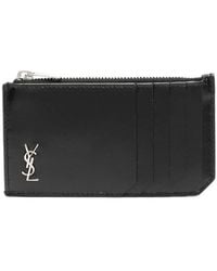 Saint Laurent - Tiny Cassandre Leather Card Case - Lyst