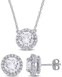 Amour - 8 1/3 Ct Tgw Created Sapphire Halo Earring & Pendant Set - Lyst