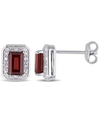 Amour - 1/10 Ct Tw Diamond And Garnet Halo Stud Earrings - Lyst
