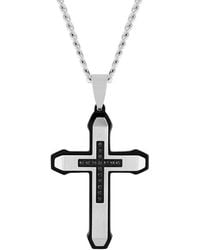Robert Alton - 15 Ctw Rounded-Edge Stainless Steel Cross Pendant With Diamonds - Lyst
