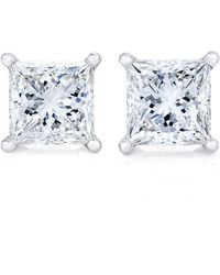 Haus of Brilliance - Ags Certified 14k White Gold 1/4 Cttw 4-prong Set Princess-cut Solitaire Diamond Push Back Stud Earrings - Lyst