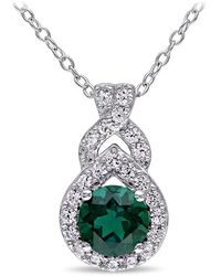 Amour - Created Sapphire And Created Emerald Teardrop Halo Pendant With Chain - Lyst