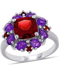 Amour - 4 2/5 Ct Tgw Garnet And African Amethyst Quatrefoil Floral Ring - Lyst