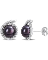 Amour - 8-8.5Mm Freshwater Cultured Pearl And Diamond Accent Swirl Stud Earrings - Lyst