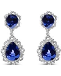 Haus of Brilliance - 18K Sapphire And Diamond 2.00 Cttw Diamond Halo Drop And Dangle Earring (G-H Color, Si1-Si2 Clarity) - Lyst