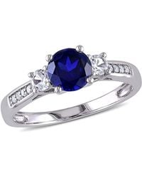 Amour - Created And Created Sapphire And Diamond 3-Stone Engagement Ring - Lyst