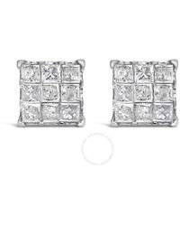 Haus of Brilliance - 10k Gold 1/2 Cttw Invisible Princess-cut Diamond 9 Stone Composite Stud Earrings - Lyst