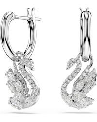Swarovski - Swan Drop Earrings, Mixed Cuts, Swan, Rhodium Plated - Lyst