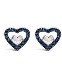 Haus of Brilliance - 925 Sterling 1/6 Cttw Diamond Open Double Heart Stud Earrings (Treated Color, I3 Clarity) - Lyst