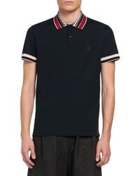 Roberto Cavalli - Chain Stripe Collar Cotton Pique Polo Shirt - Lyst