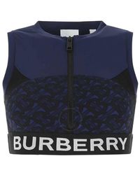Burberry - Deep Royal Monogram Print Stretch Jersey Cropped Top - Lyst