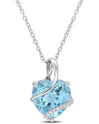 Amour - 9 Ct Tgw Sky Topaz And Diamond Accent Heart Wrapped Pendant With Chain - Lyst