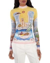 CASABLANCA - Illustration-Style Print Mesh Top - Lyst