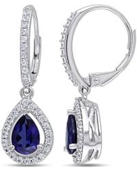 Amour - 2 7/8 Ct Tgw Created And Sapphire Teardrop Leverback Earrings - Lyst