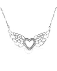 Haus of Brilliance - .925 Sterling Silver Pave-set Diamond Accent Fairy Wing 18'' Heart Pendant Necklace - Lyst