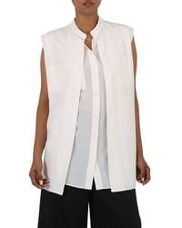 Burberry - Neutral Suziesl Crepe De Chine Logo Detail Sleeveless Silk Shirt, Brand Size 10 (Us - Lyst