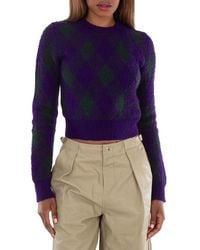 Burberry - Argyle-Knit Long Sleeve Cropped Jumper - Lyst