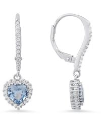 Kylie Harper - Sterling Heart-Cut Aquamarine Cz Birthstone Halo Leverback Earrings - Lyst