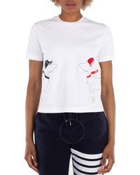 Thom Browne - Ladies Dog-Embroidered Cotton T-Shirt, Brand Size 38 (Us - Lyst