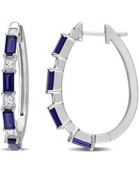 Amour - 3 5/8 Ct Tgw Created And Sapphire Oval Hoop Earrings - Lyst