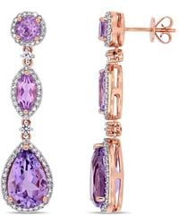 Amour - 8 Ct Tgw Amethyst Rose De France Sapphire And 5/8 Ct Tw Diamond Geometric Teardrop Dangle Post Earrings - Lyst