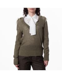 Burberry - Wool Blend V-Neck Sweater With Shearling Detail - Lyst