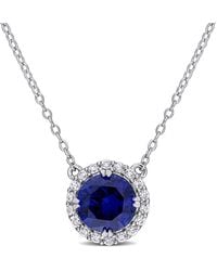 Amour - 2 3/4 Ct Tgw Created Sapphire Created Sapphire Circular Pendant With Chain - Lyst