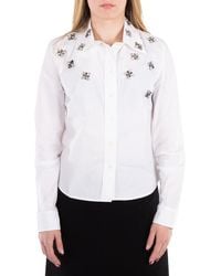 Rabanne - Haut Floral-Embellished Poplin Shirt, Brand Size 36 Us - Lyst