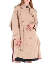 Burberry - Soft Fawn Cotton Twill Contrast Cape Detail Double-Breasted Trench Coat, Brand Size 6 (Us - Lyst