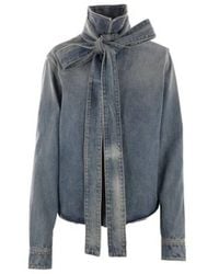 Loewe - Washed Cotton Denim Bow Shirt, Brand Size 38 Us - Lyst