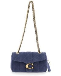 COACH - Crossbody Bag With Chain Handles And Logo Plate On The Front Suede For Blu - Lyst