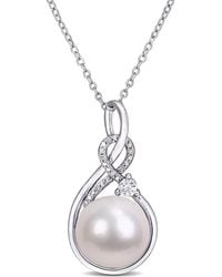 Amour - 11-12Mmcultured Freshwater Pearl, 1/6 Ct Tgw Created Sapphire And Diamond-Accent Twist Pendant With Chain - Lyst