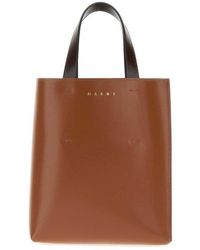 Marni - Two-Tone Leather Museo Handbag Maroonswanmetalbrown Borse A Mano - Lyst