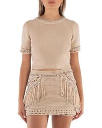 Rabanne - Ladies Shiny Stud-Detailed Knitted Top - Lyst