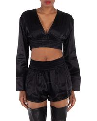 T By Alexander Wang - Long-Sleeve Cropped Blouse - Lyst