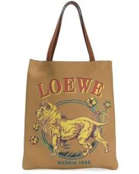 Loewe Mens Lion Print Vertical Tote Bag - Natural