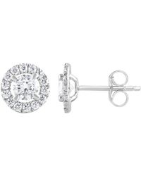 Brilliant Diamond - 1.00 Carat 14K Round Cut Lab Grown Diamond Halo Stud Push Back Earrings For -Color/Clarity-J-Ki2 - Lyst