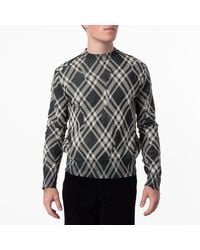 Burberry - Check Cotton Blend Crinkled Sweater - Lyst