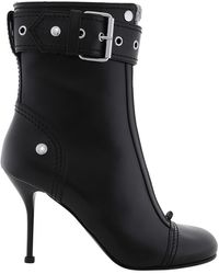 McQueen - Buckle-Detail Heeled Ankle Boots, Brand Size 35 Us - Lyst