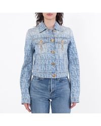 Versace - Denim Long-Sleeve Cropped Jacket, Brand Size 36 Us - Lyst