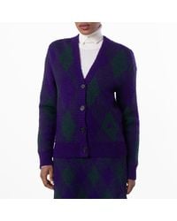 Burberry - Argyle-Intarsia-Knit V-Neck Wool Cardigan - Lyst