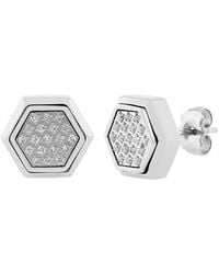 Robert Alton - 1/5Ctw Diamond Stainless Steel Hexagon Stud Earrings - Lyst