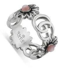 Gucci - Gg Marmont Sterling And Mother Of Pearl Floral Ring - Lyst