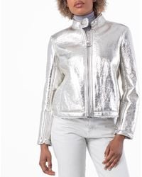 Ferragamo - Ferragamo Metallic Laminate Shearling Jacket, Brand Size 42 Us Size 8 - Lyst