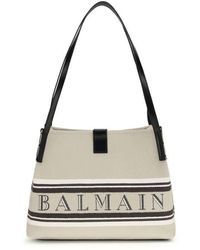 Balmain - Logo-Jacquard Cotton Shoulder Bag - Lyst
