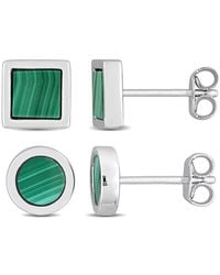 Amour - 2-Piece Set 1 5/8Ct Tgw Malachite Square And Round Stud Earrings - Lyst