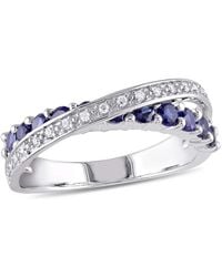 Amour - 1/10 Ct Tw Diamond And Created Sapphire Crossover Ring - Lyst
