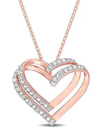 Amour - 1/5 Ct Tw Diamond Open Heart Pendant With Chain - Lyst