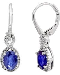 Amour - Oval Diffused Sapphire And 1/4 Ct Tw Diamond Leverback Earrings - Lyst